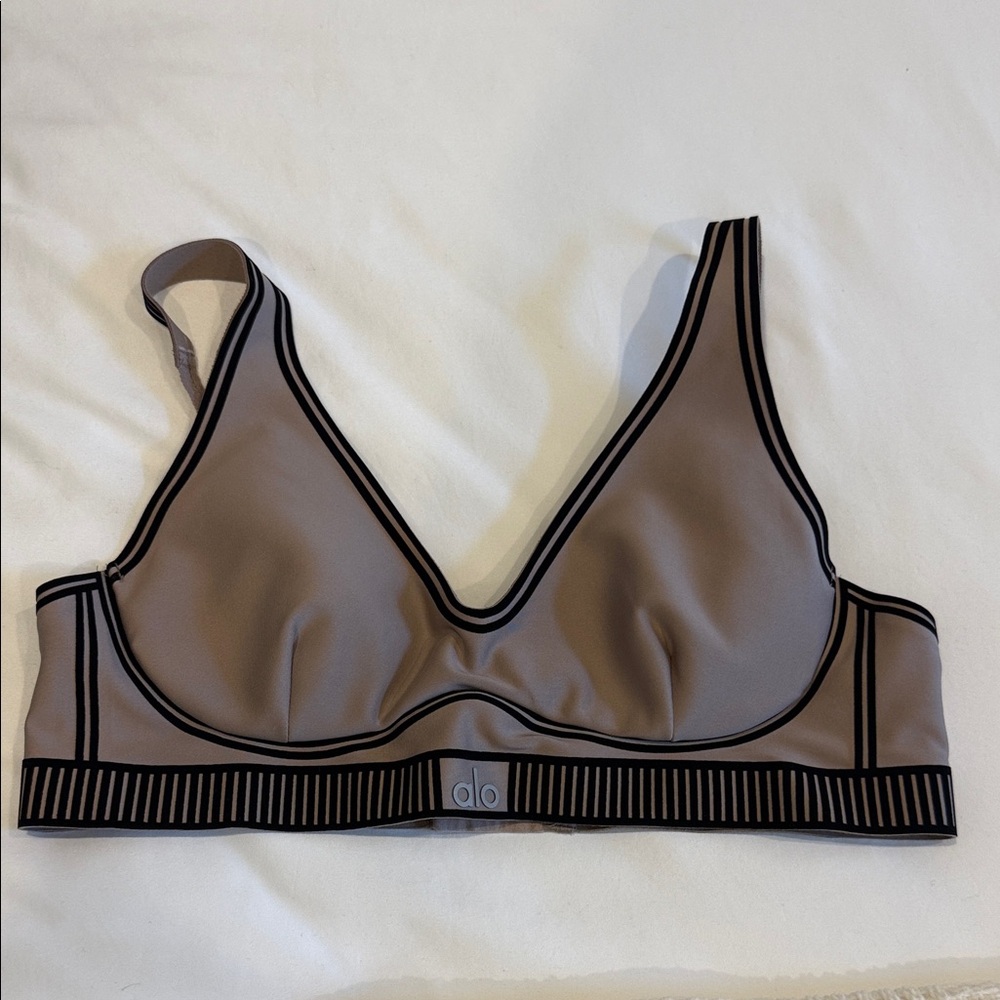 ALO Yoga Taupe Sports Bra with Black Trim